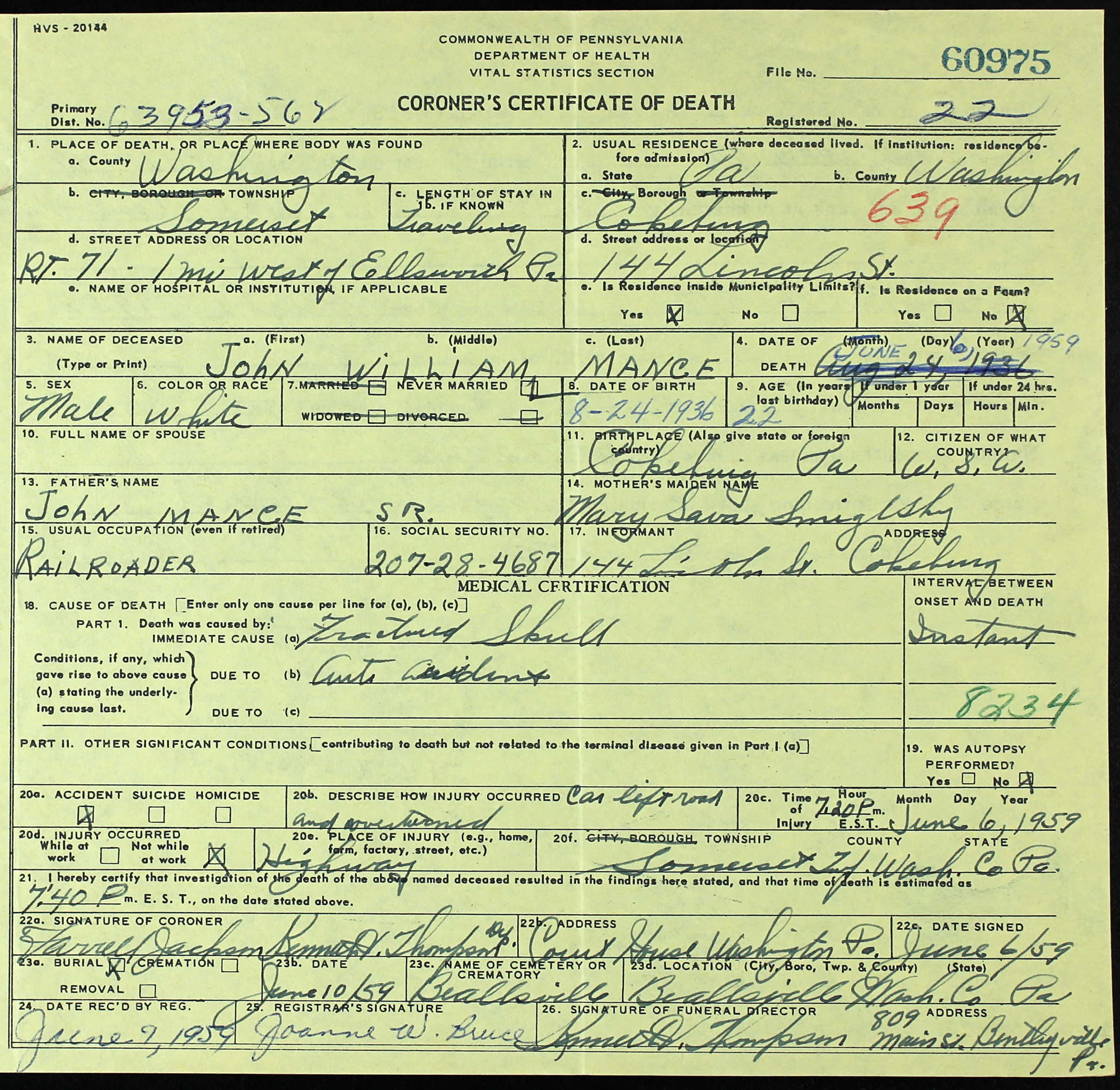 death certificate